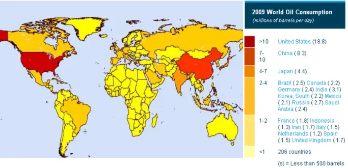 Figura 1 – Mapa do consumo mundial de petróleo em 2009