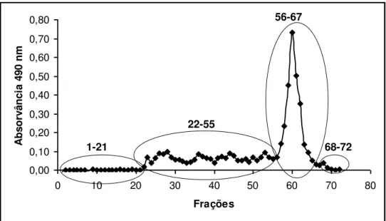 Figura 4.7  –  Perfil cromatográfico do fracionamento de B2 em coluna de Sephadex G-100 (70 