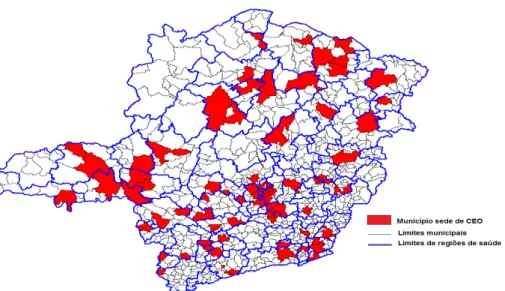 FIGURA  2  – Distribuição Dos Centros De Especialidades Odontológicas no estado  de Minas Gerais 
