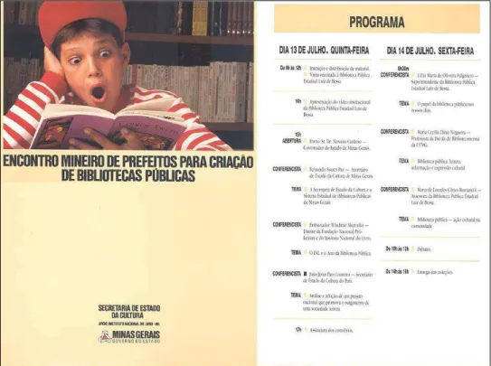 Figura 7 - Folder do Encontro Mineiro de Prefeitos para criação de  Bibliotecas Públicas, julho de 1989