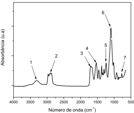 Tabela VI.10- Principais bandas identificadas no espectro de FTIR para amostra de  poli(éter-uretano) (PUD-1) 