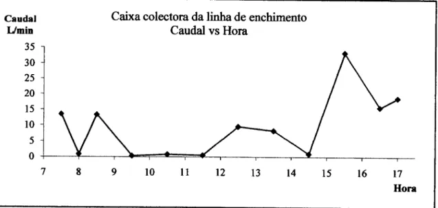 Figura  13:  Evolução  do caudal ao  longo  dia na caixa  colectora  da  linha  de enchimento