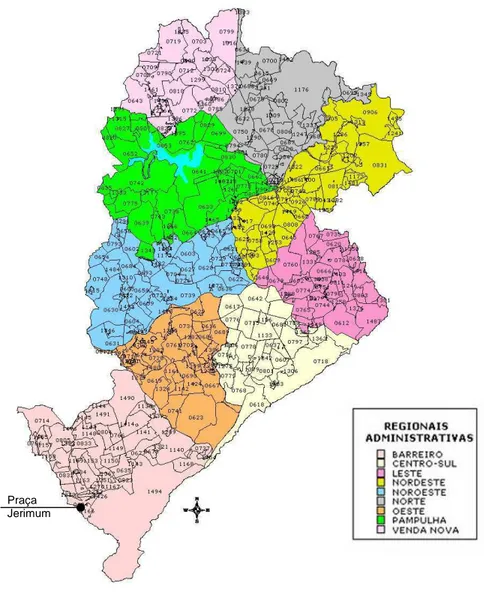 Figura 4: Mapa de bairros populares do município de Belo Horizonte por regional.   