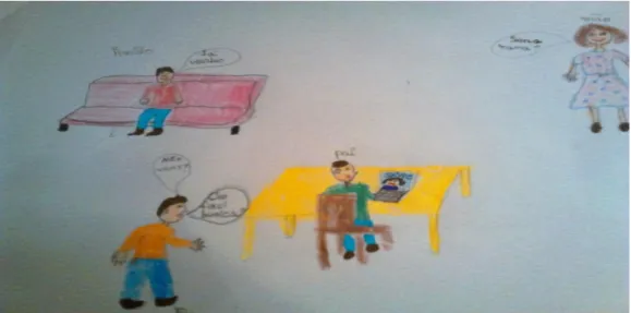 Figura 3 – Uma conversa com a avó pelo Skype (desenhado por Daniel, 9 anos). 
