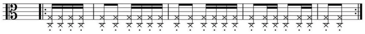 Figura 5: Representação dos saltos do arco. Na imagem, a linha horizontal seria a corda e as linhas  diagonais equivalem ao movimento do arco