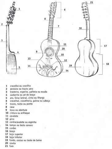 Figura 1: As partes de uma viola caipira, segundo Corrêa (2000, p.31).