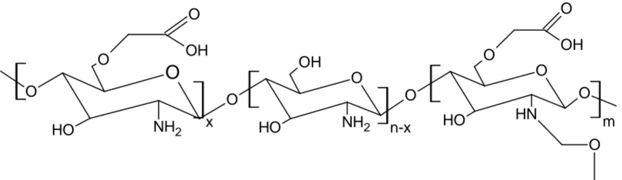 Figura 3.8 – Representação da estrutura química da O-carboximetilquitosana  Fonte: Adaptado de MANSUR et al (2012)