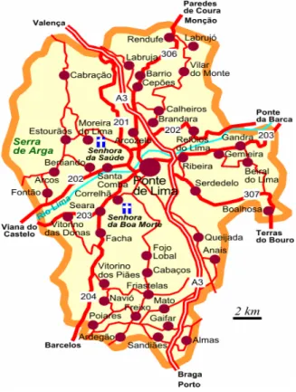 Ilustração 1: Mapa da área pedagógica do Agrupamento de Escolas Pitágoras. 