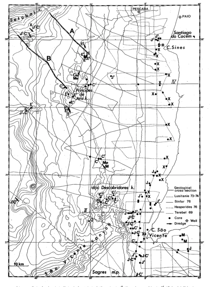 Fig. 2 - Carte bathymétrique de la marge occidentale (au large du Baixo Alentejo) par J