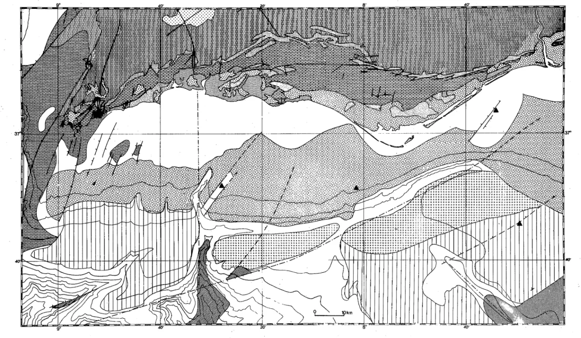 Fig, 5 - Carte géologique de la marge méridionale (au large de l'Algarve). Voir légende page suivante