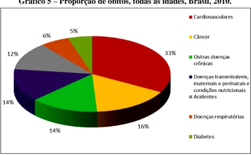 Gráfico 5  – Proporção de óbitos, todas as idades, Brasil, 2010.  