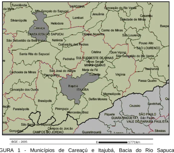FIGURA  1  -  Municípios  de  Careaçú  e  Itajubá,  Bacia  do  Rio  Sapucaí,  mesorregião Sul-sudeste, Minas Gerais, Brasil