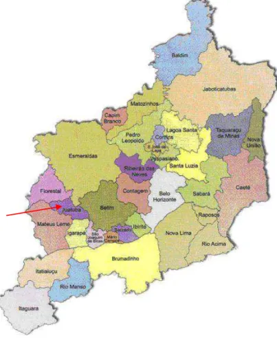 Figura 1. Localização do município de Juatuba em relação aos municípios limítrofes da Região  Metropolitana de Belo Horizonte