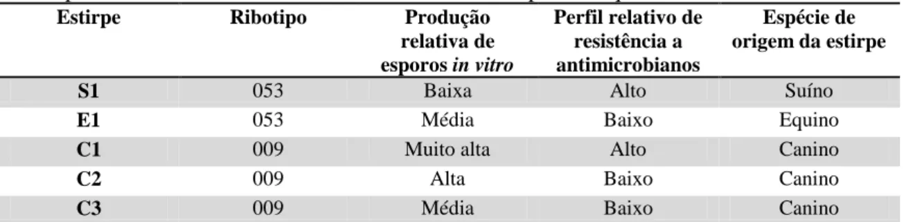 Tabela 6. Classificação das estirpes NTCD quanto ao ribotipo, produção relativa de esporos in 