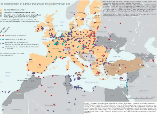 Fig. 2 – Campos de Refugiados e Centros de Detenção de Imigrantes Ilegais espalhados na Europa e na  zona do Mediterrâneo