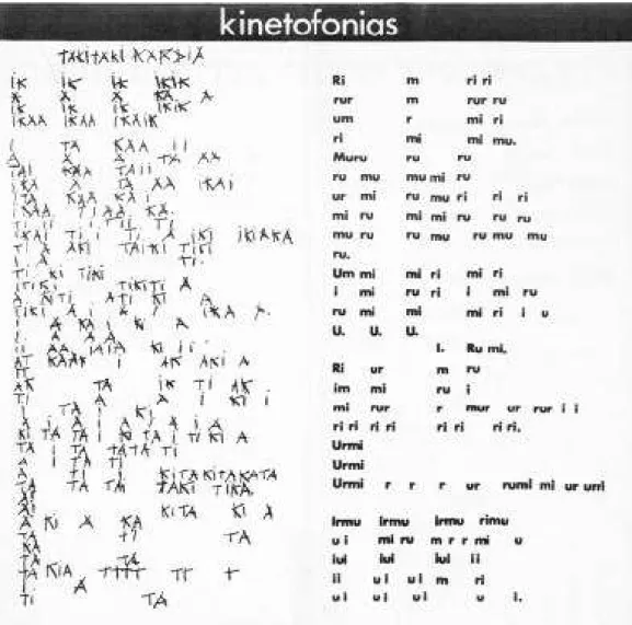 Fig. 3: Kinetofonias. Serigrafia sobre papel vegetal. RI M RI RI, 21 x 30 cm; TAKI TAKI, 21 x 30 cm.