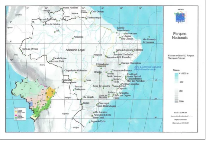 Figura 5.2  – Localização dos parques nacionais no Brasil -  Fonte: IBAMA 1  (2004) 