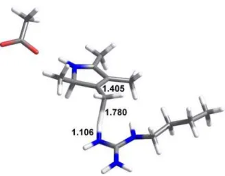 Figure 4: Structure of the transition state for proton transfer from Arg41 to the methylene substituent  arising from substrate decarboxylation