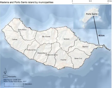 Figure 1: Geographic location of Madeira Island and municipalities. 