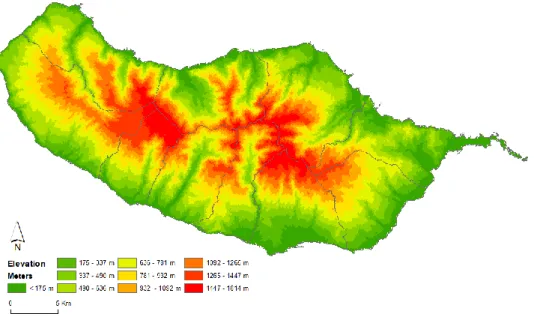 Figure 2:Elevation per meters in Madeira Island. 