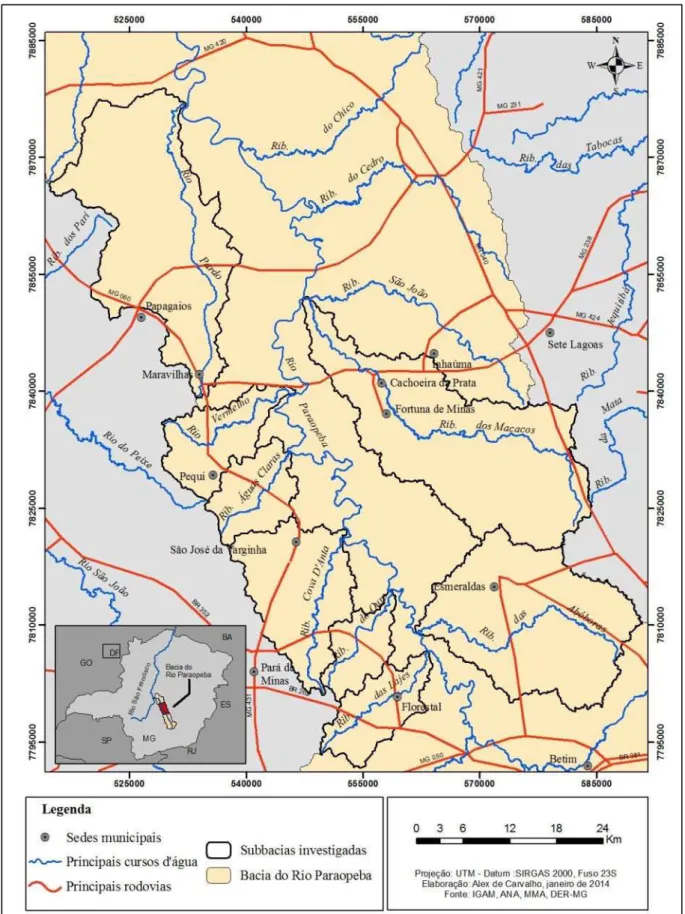 Figura 5:  Localização da área de estudo destacando as vias de acesso e os cursos d’água investigados