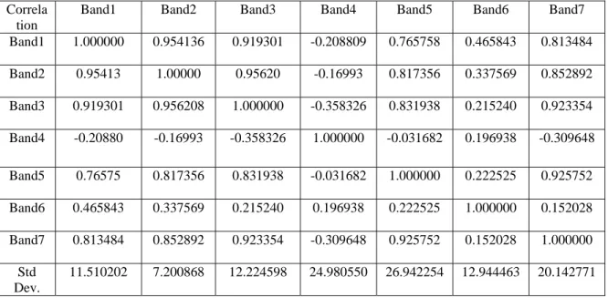 Table - 4.4.3.1: Spatial Statistics for the Landsat TM Image  Correla