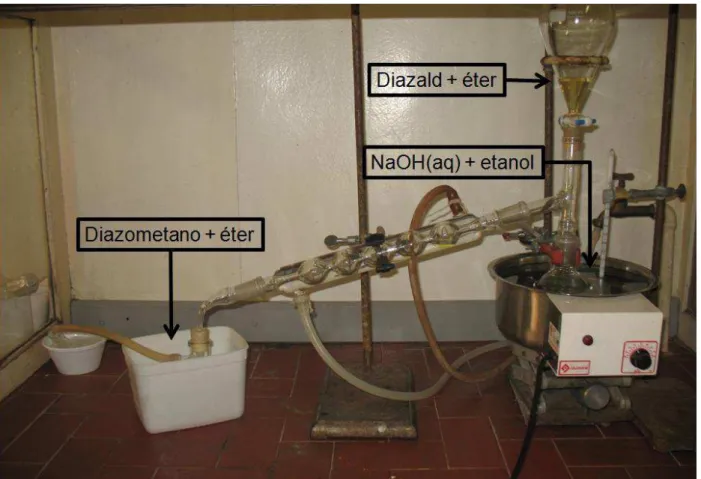 Figura 17  – Montagem das vidrarias na preparação de diazometano  Preparo de solução de esclerotiorina 20 mg.mL -1 : 