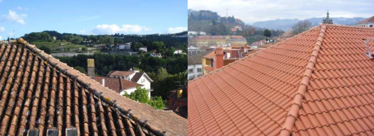 Figura 2 – Processo de substituição de telhado (antes e depois)  Fonte: Câmara Municipal de Amarante 