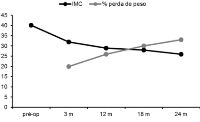 FIGURA 1  - Média da redução do IMC e do aumento do 