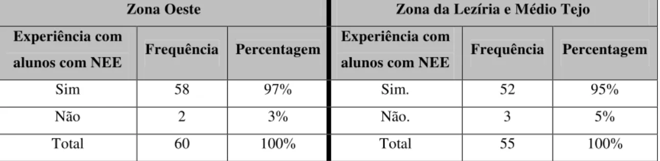 Tabela 7: Variável experiência com alunos com NEE