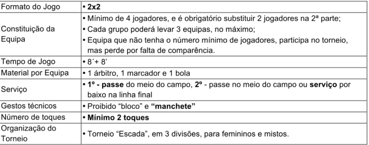 Tabela 8 – adaptações do jogo de voleibol para o DE. 
