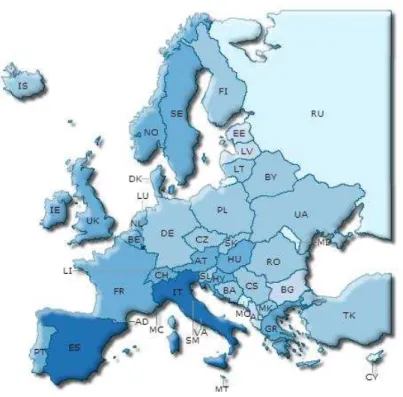 Figura 1: Taxa de migração líquida na Europa em 2012 (Index Mundi, 2012). 