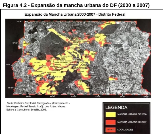 Figura 4.2 - Expansão da mancha urbana do DF (2000 a 2007) 