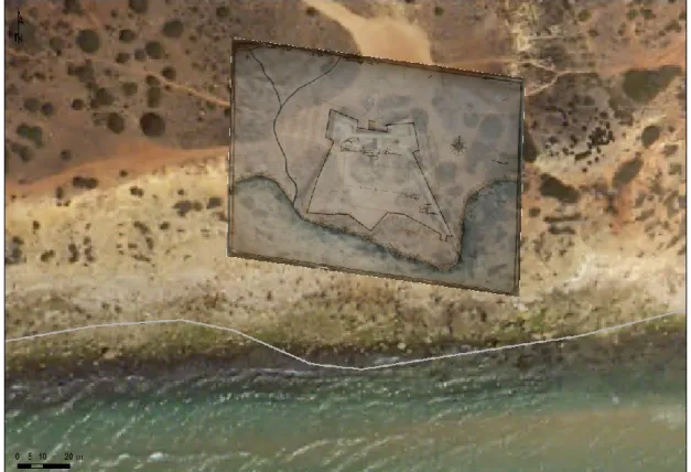 Figura 8 – Planta do forte de S. Luís de Almadena; georreferenciada sobre imagem de  satélite