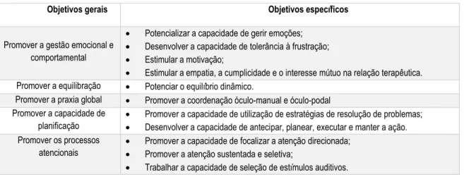 Tabela 5 - Objetivos propostos para intervenção 