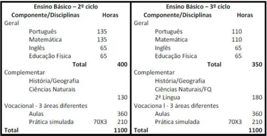 Tabela 3 - Estrutura curricular dos cursos vocacionais básicos (Comissão de avaliação, 2015, p.2)