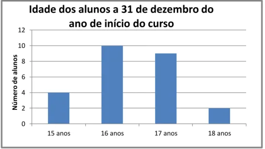 Gráfico 3 – Idade dos alunos a 31 de dezembro do ano de início do curso 