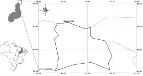 Figura 1.  Localização da comunidade de Barra Grande, Cajueiro da Praia, Piauí, Brasil.