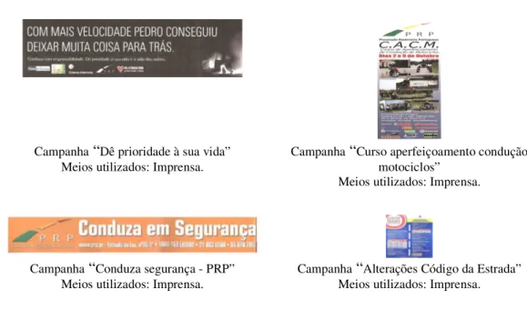 Tabela 4: Referências visuais das campanhas de comunicação publicitária de prevenção rodoviária,  veiculadas em Portugal, no período compreendido entre de Janeiro de 2003 e Junho de 2006  (Fonte: Mediamonitor, 2006) 