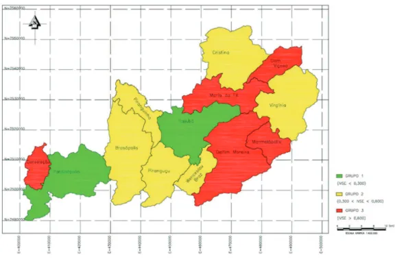 Figura 1. Mapa do Índice de Vulnerabilidade Socioeconômica nos municípios da microrregião de Itajubá