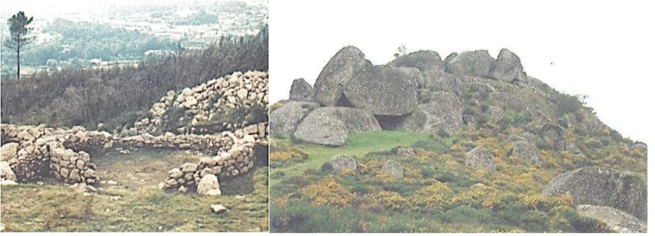 Figura  3  -  Assentamentos  castrejos.  À  direita:  Citânia  da  Carmona,  Portugal;  à  esquerda:  Castelo  dos  Mouros (Anais), Portugal 5