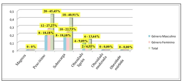 Gráfico 8 - Apresentação dos dados relativos ao IMC dos inquiridos.  