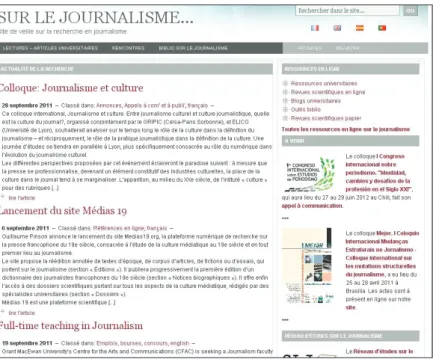 Figura 1. home do site “Sur le Journalisme”