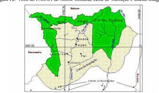 Figura F2:  Área do PARNA do Monte Roraima, Zona de Transição e aldeias indígenas
