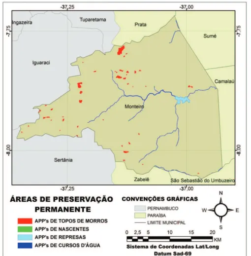 Figura 9 - Mapa das Áreas de Preservação Permanente do Município de Monteiro, Paraíba