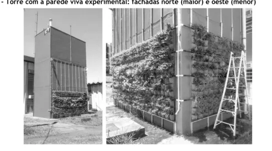 Figura 4 - Torre com a parede viva experimental: fachadas norte (maior) e oeste (menor) 