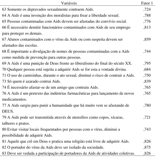 Tabela 6  –  Correlação de cada item com os fatores da escala 