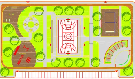 Figura  02:  Imagem  da  Praça  do  Caju  com  seus  equipamentos  e  a  planejada  área  verde
