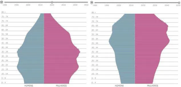 Figura 1: Pirâmides etárias da população brasileira por sexo – 2020 e 2050.  