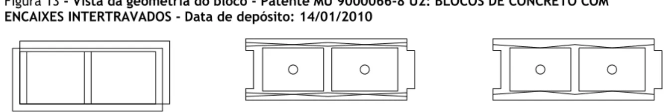 Figura 13 - Vista da geometria do bloco - Patente MU 9000066-8 U2: BLOCOS DE CONCRETO COM  ENCAIXES INTERTRAVADOS - Data de depósito: 14/01/2010 